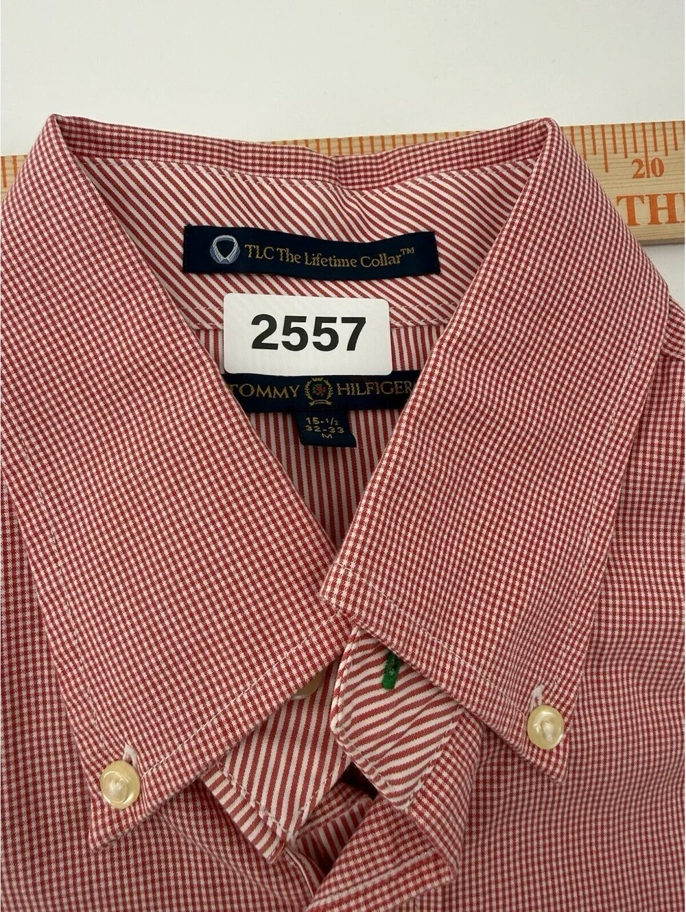 Tommy Hilfiger Check Gingham Red Cotton Long Sleeve Shirt 15.5 32-34 M  (2557)